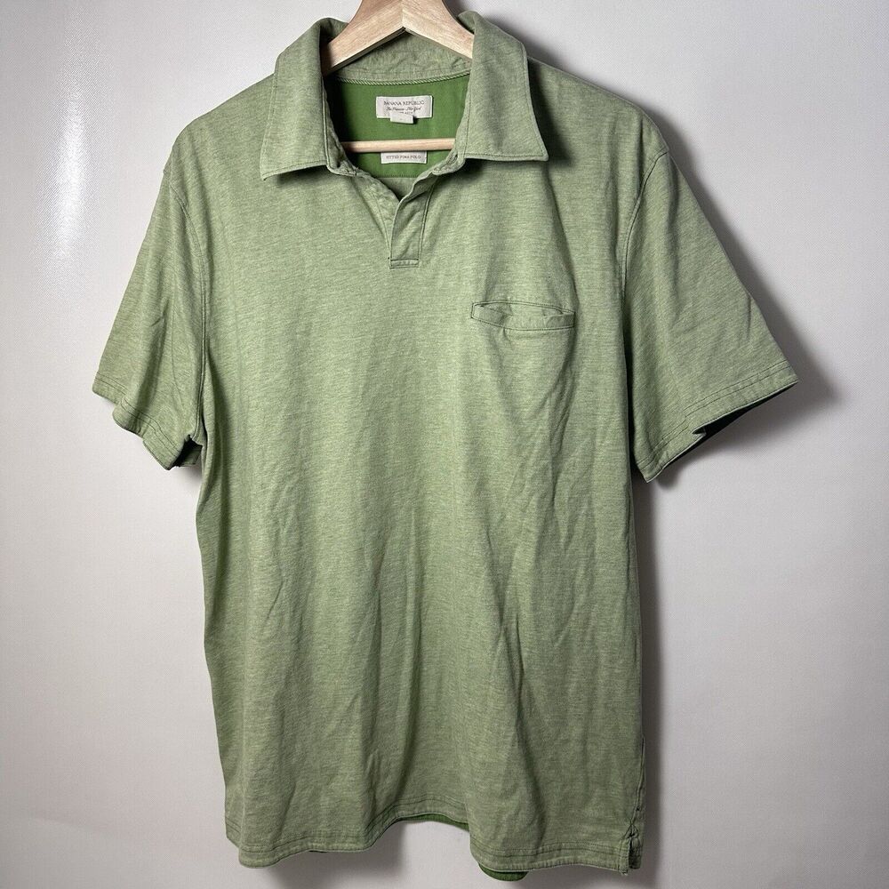 Banana Republic Polo Mens XL Fitted Pima Green Short Sleeve Preppy Casual Shirt